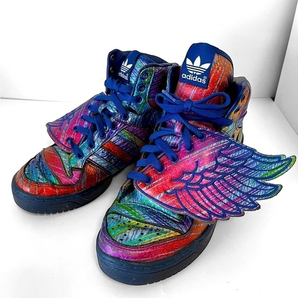 Adidas Jeremy Scott Sneakers Rainbow Hologram Rainbow Wings Sneakers Size US8. - Picture 1 of 9